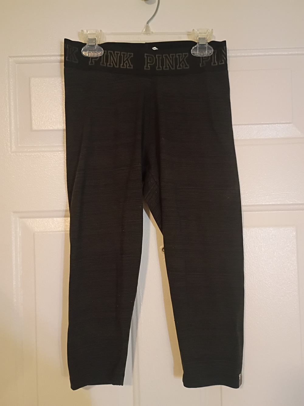 PINK Victoria's Secret Black Capri Leggings with Logo Waistband